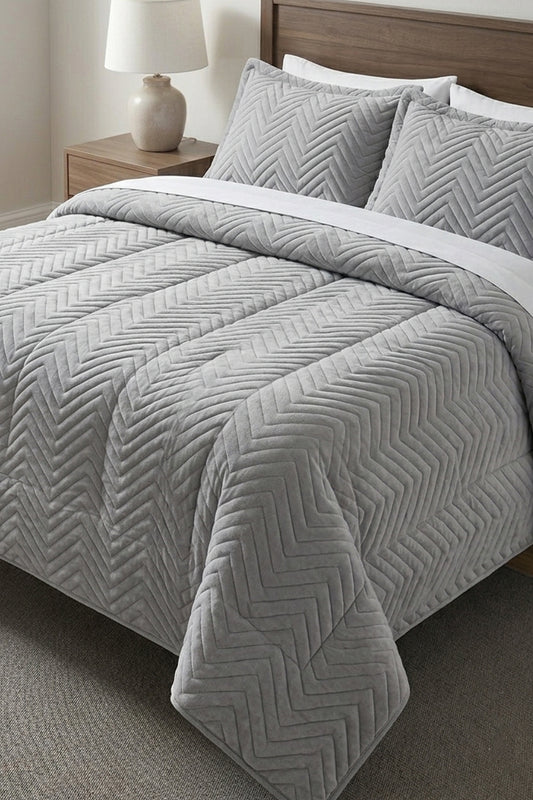 Dove Gray Sculpted Zig-Zag - Bedspread Set