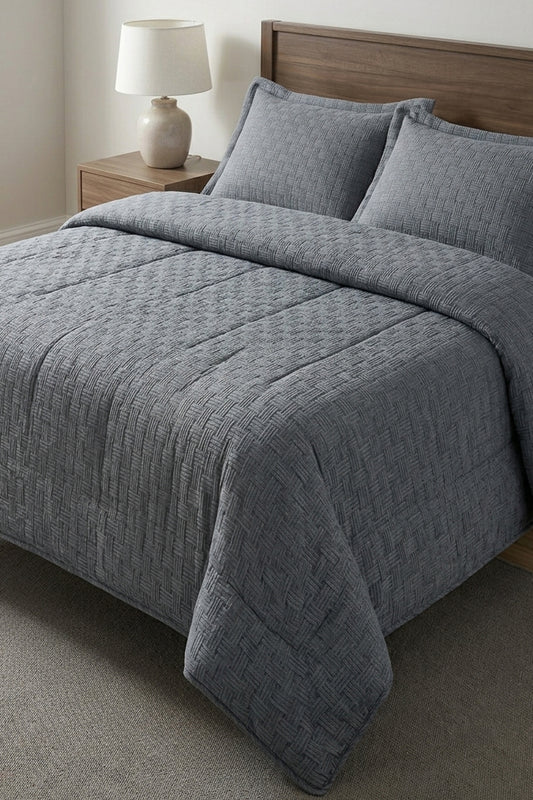 Charcoal Grid Texture - Bedspread Set
